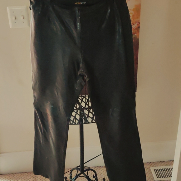 Pantalon METROSTYLE En Cuir Véritable, Doublé Cuir - Marron Foncé Taille 8 Femme